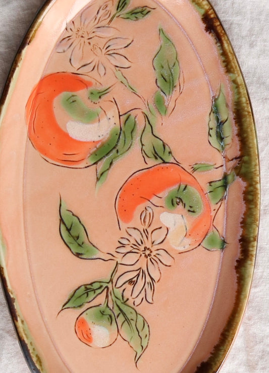 Blush Pink Orange Botanical Platter 13"