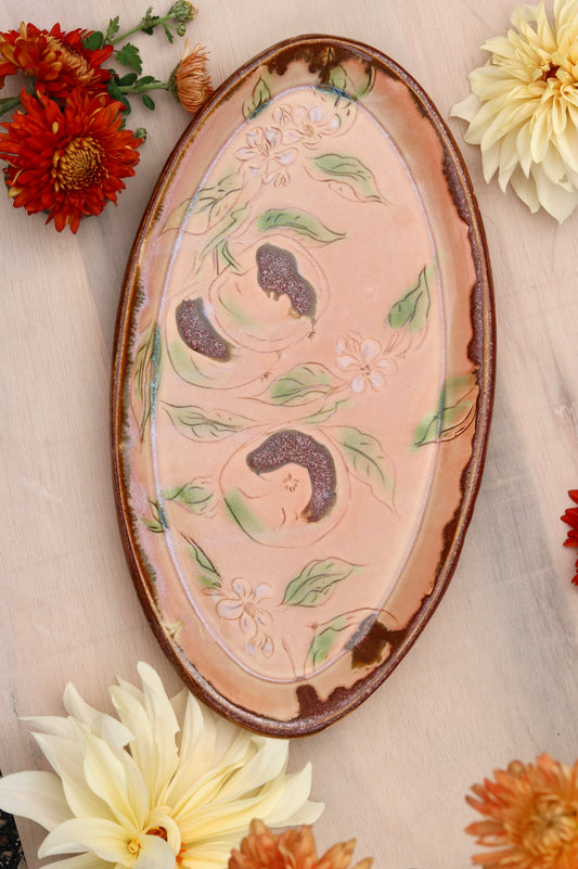 13.5" Blush Pink Platter with Apple Blossom