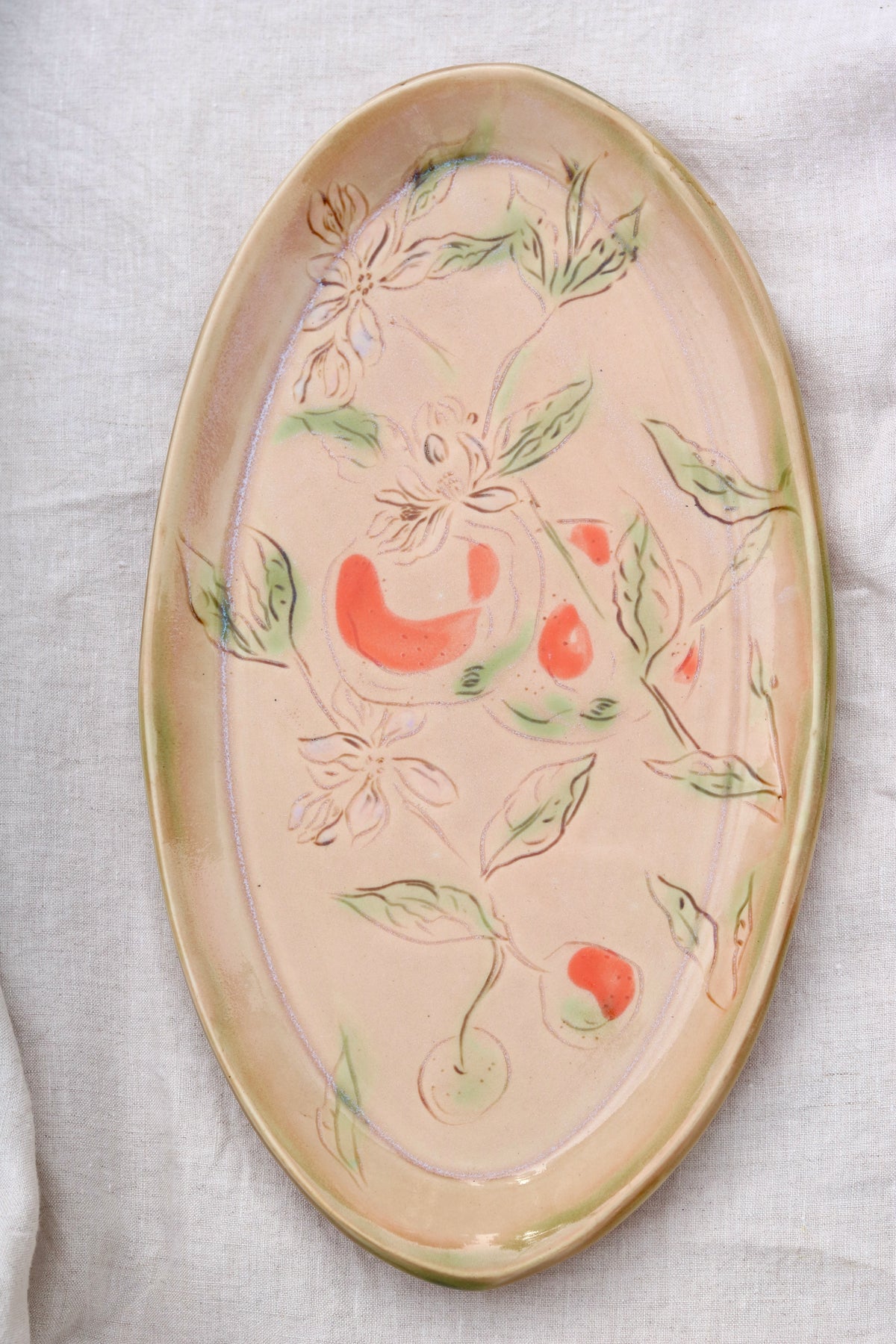 13.5" Blush Pink Platter with Orange Blossom