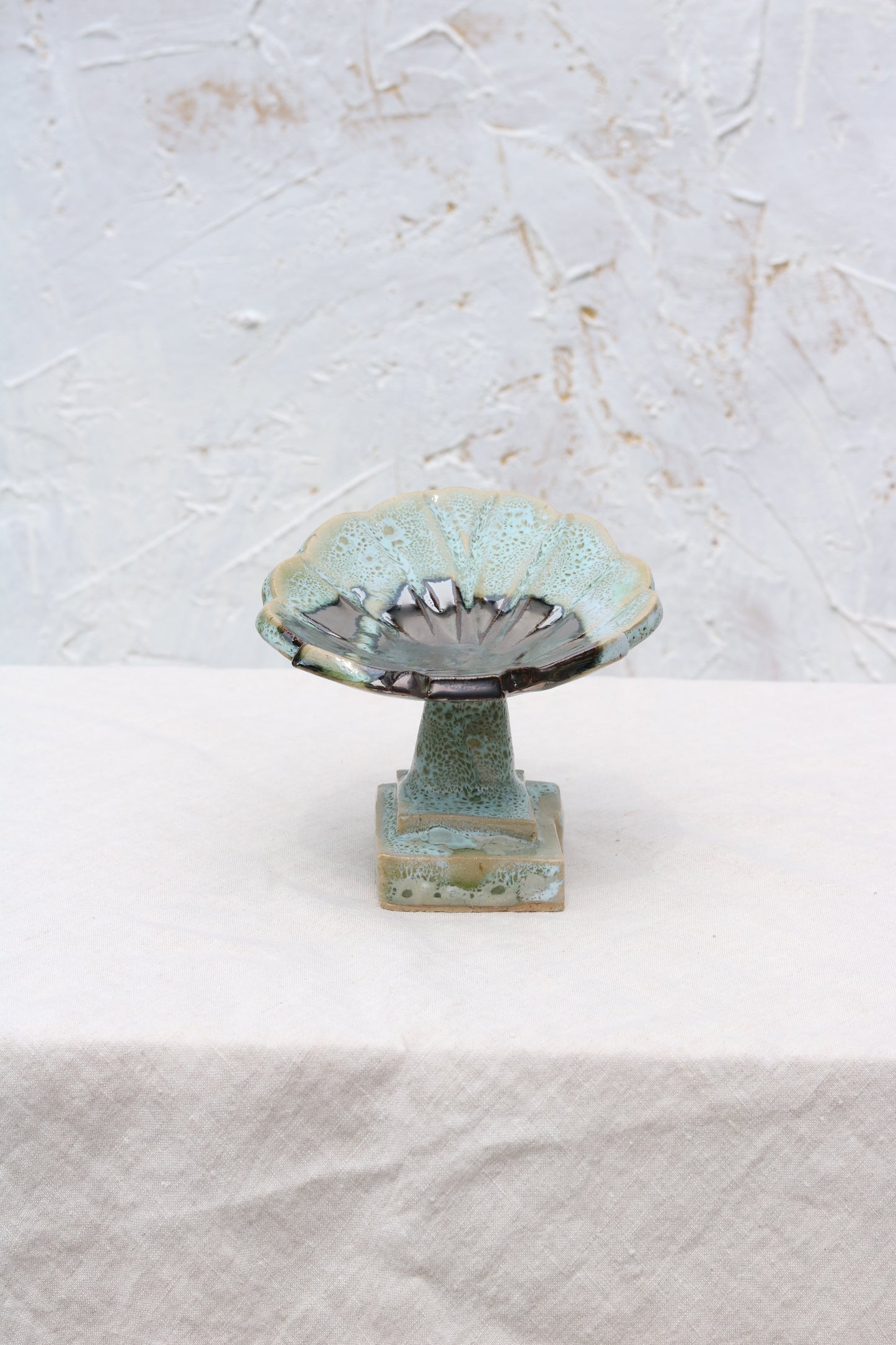 Pedestal Shell Dish in Sea Foam and Palladium