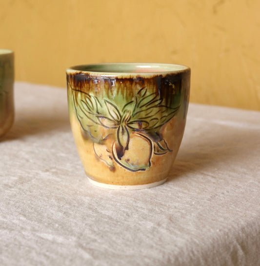 Small Cup with Carved Lemon Botanical, Pink Interior