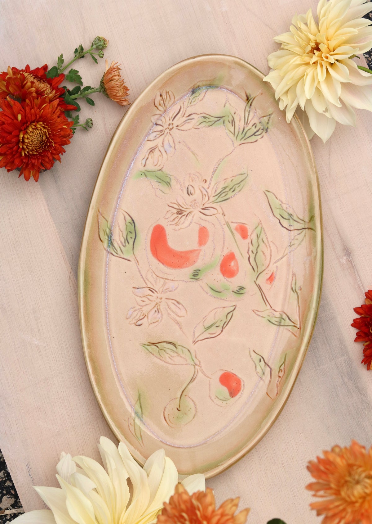 13.5" Blush Pink Platter with Orange Blossom