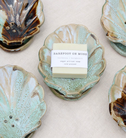 Sea Shell Soap Dish with 'Barefoot on Moss' Soap