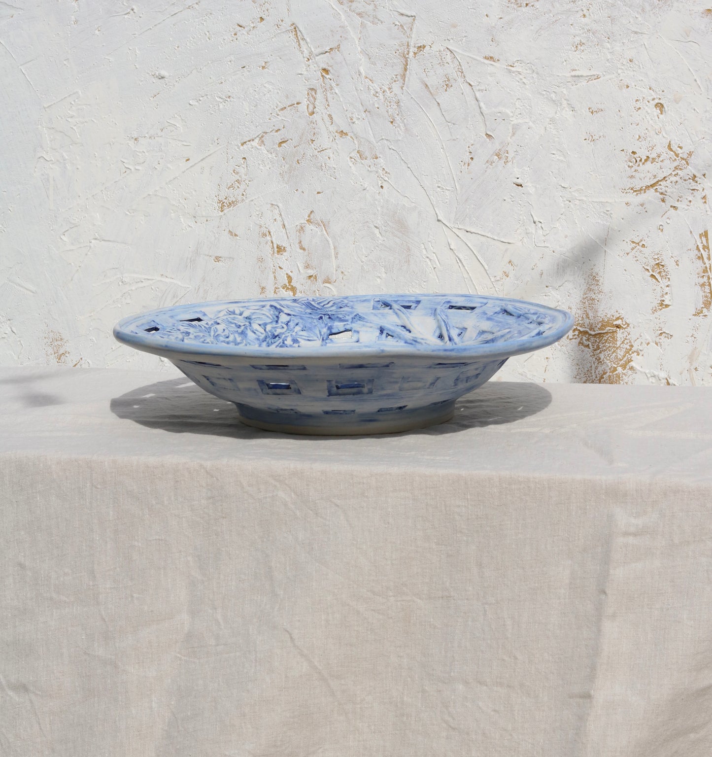 Ships Now: Extra Wide Gladiolus Fruit Bowl in Brushed Matte Cobalt