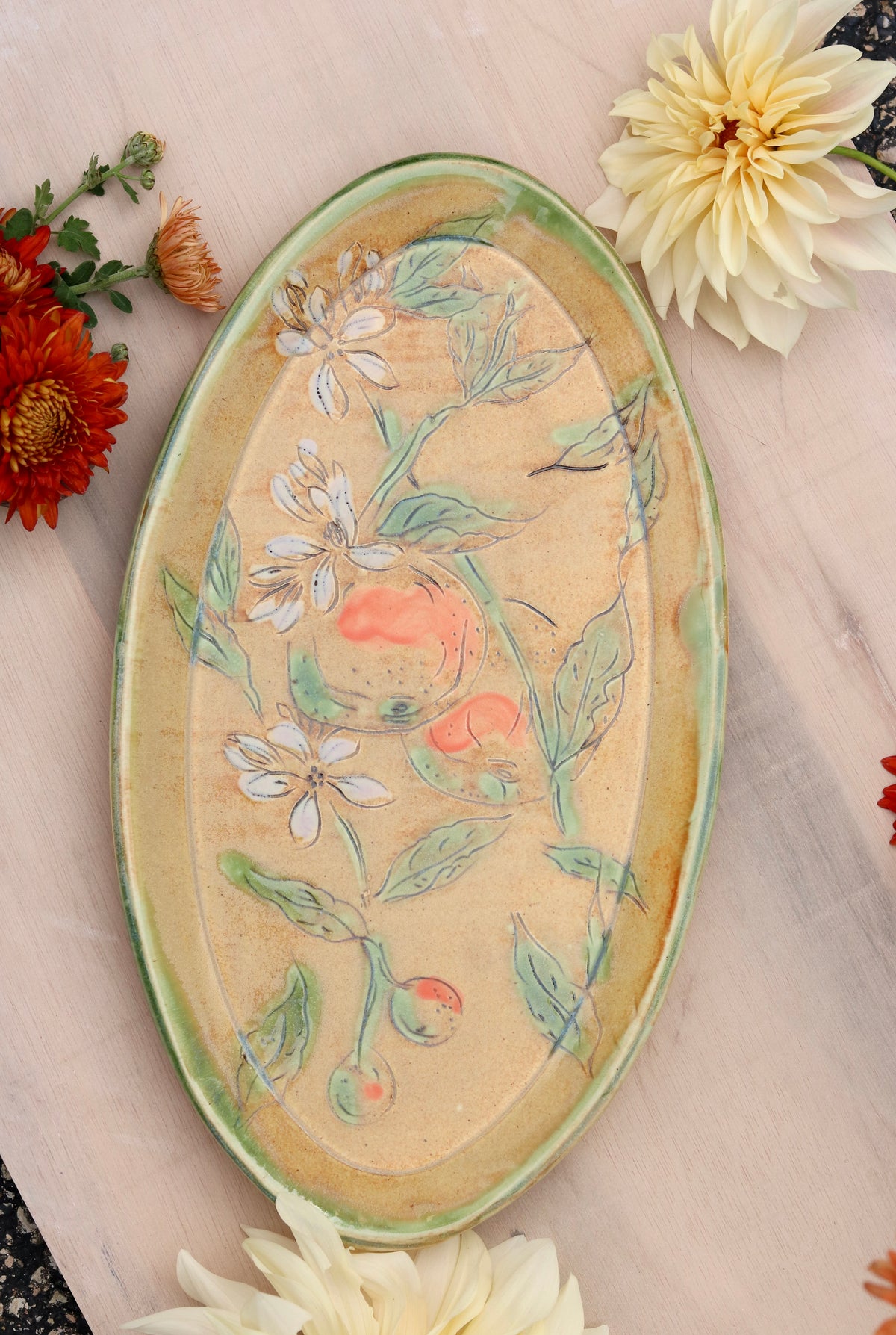 13.5" Ocher Platter in Orange Blossom (b)