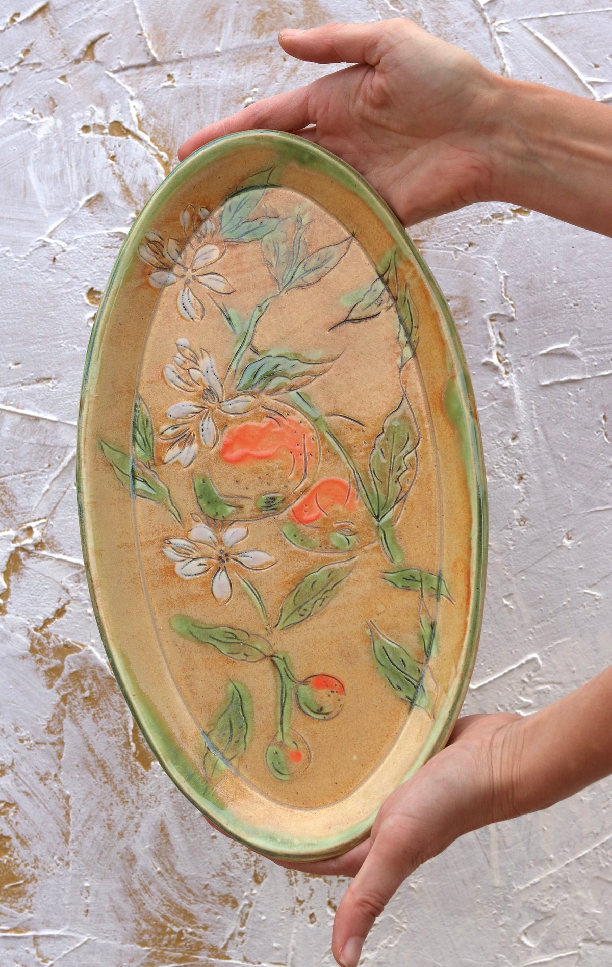 13.5" Ocher Platter in Orange Blossom (b)