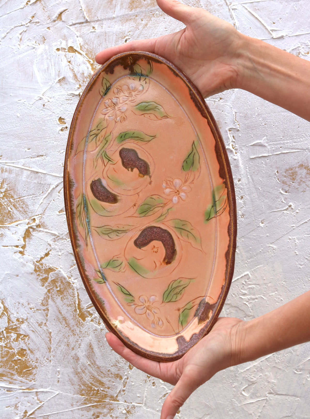13.5" Blush Pink Platter with Apple Blossom