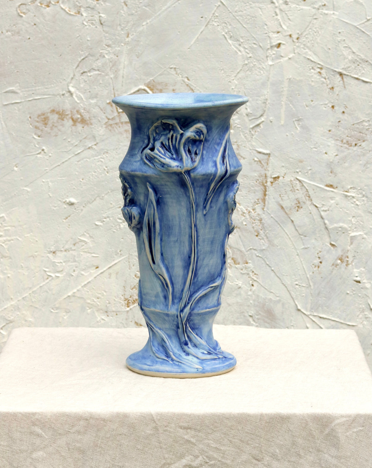 Brushed Matte Cobalt Pedestal Tulip Vase