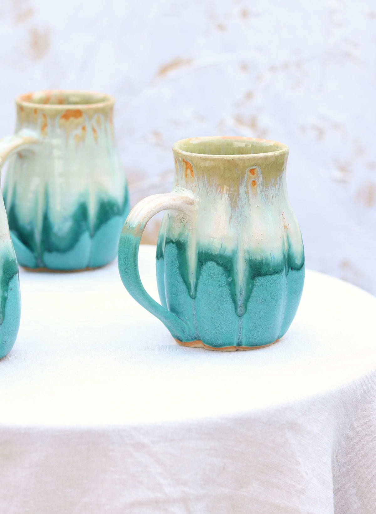 Grooved Mug in Cream and Turquoise