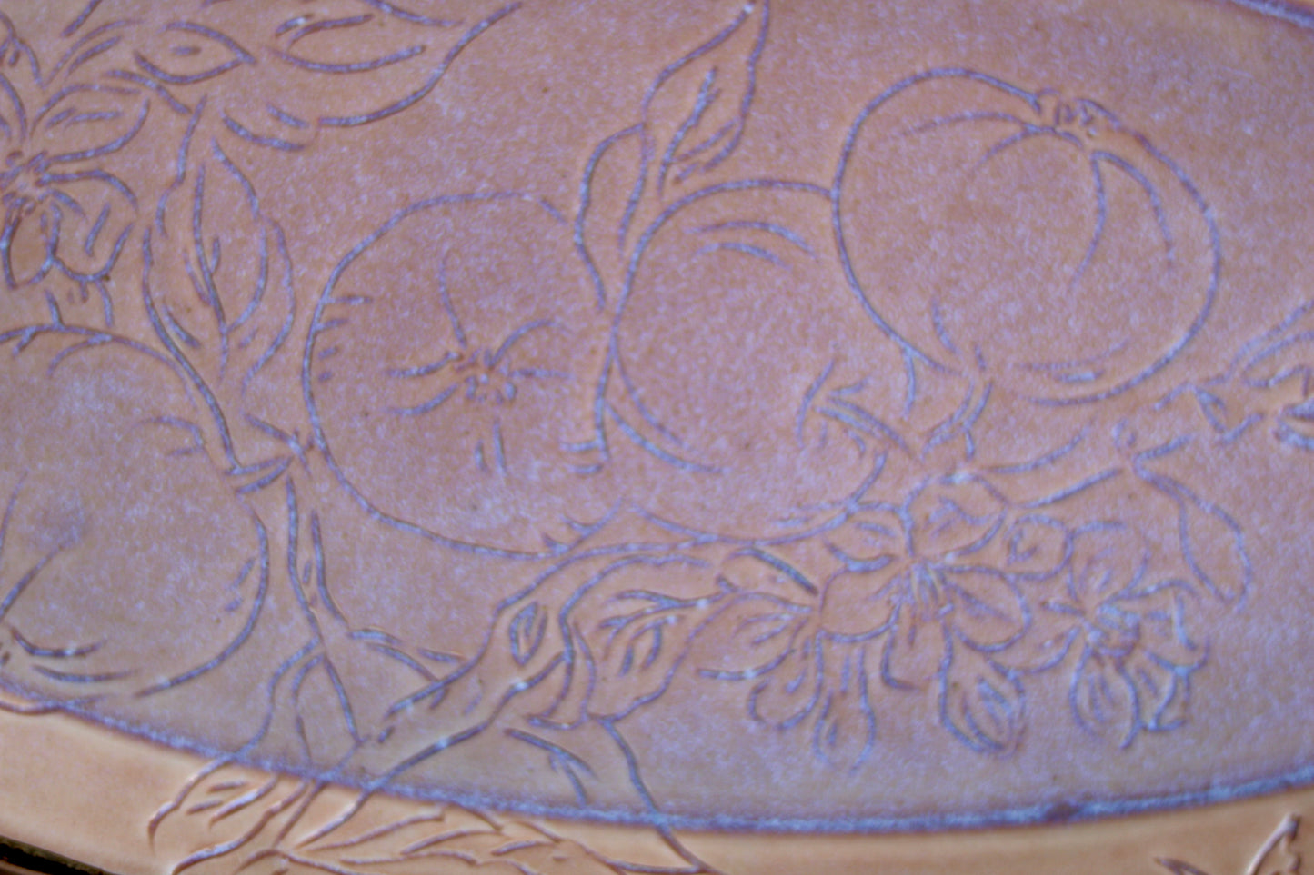 Rose Glazed Apple Botanical Carved 15" Oval Platter, Gold Rim