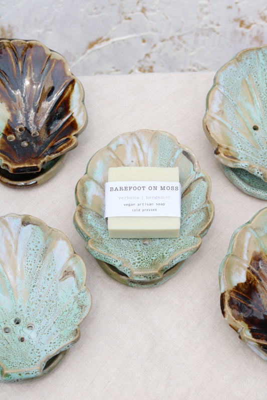 Sea Shell Soap Dish with 'Barefoot on Moss' Soap