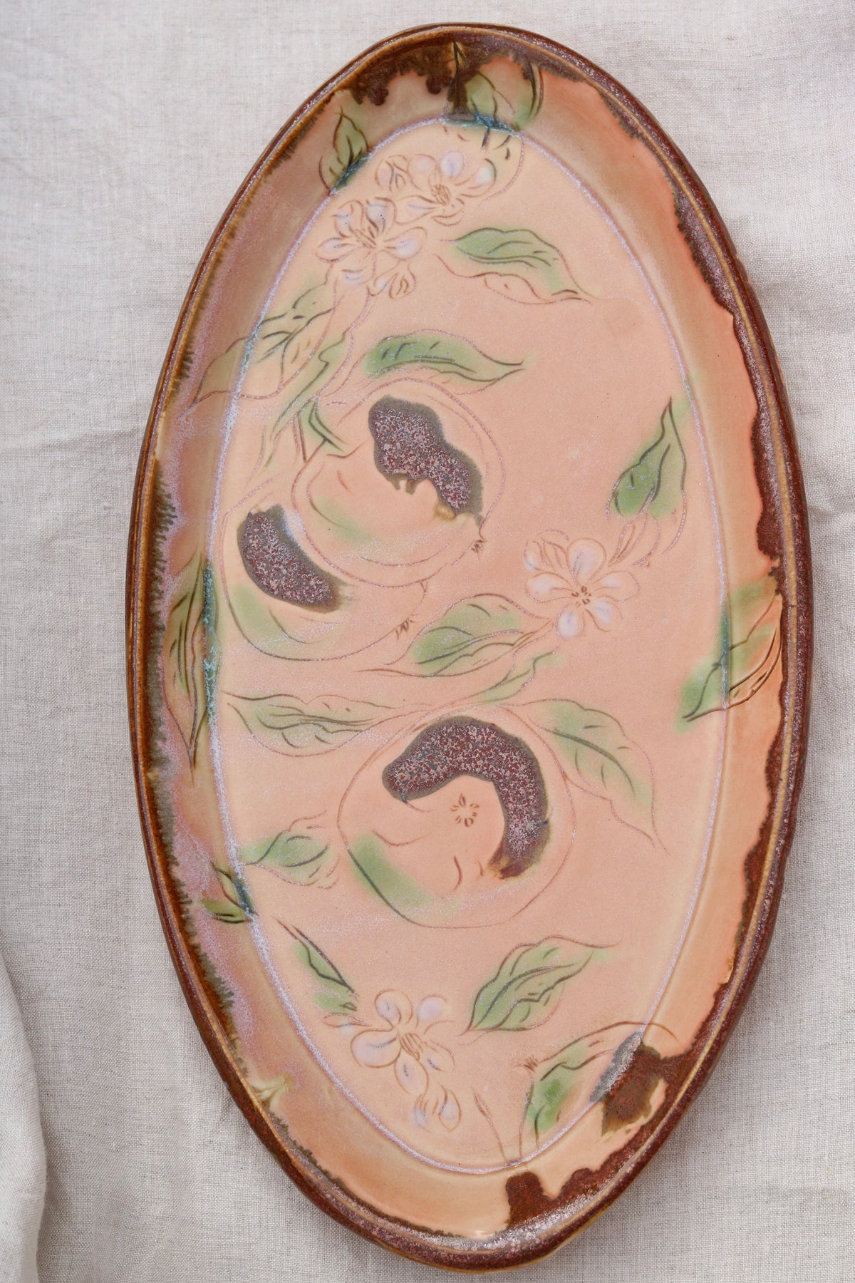 13.5" Blush Pink Platter with Apple Blossom