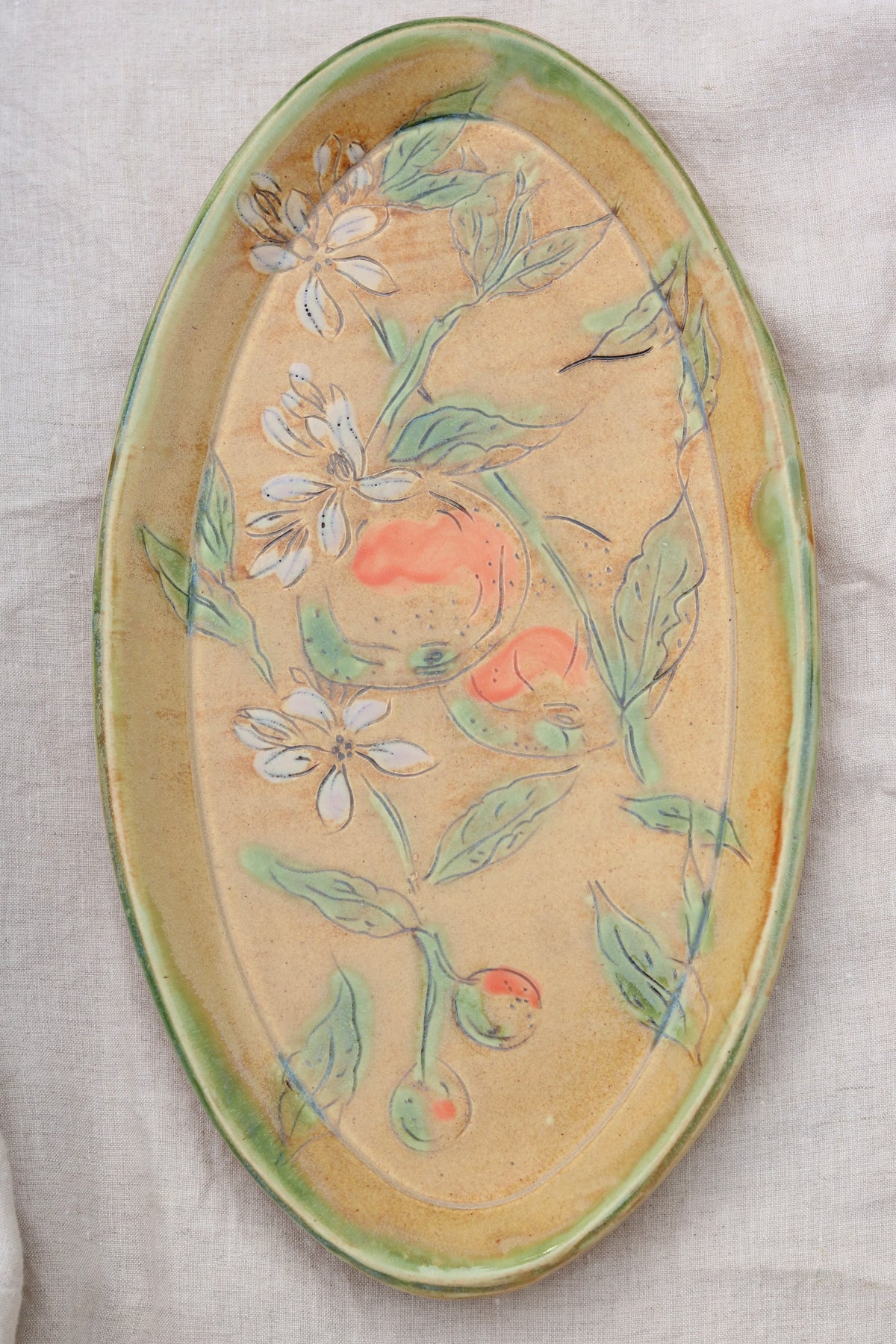13.5" Ocher Platter in Orange Blossom (b)
