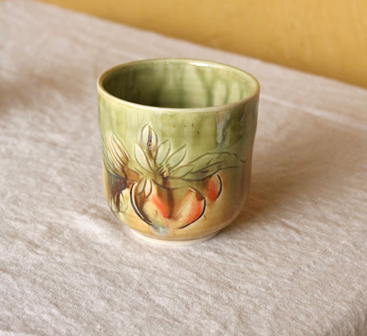 Small Cup with Carved Orange Botanical