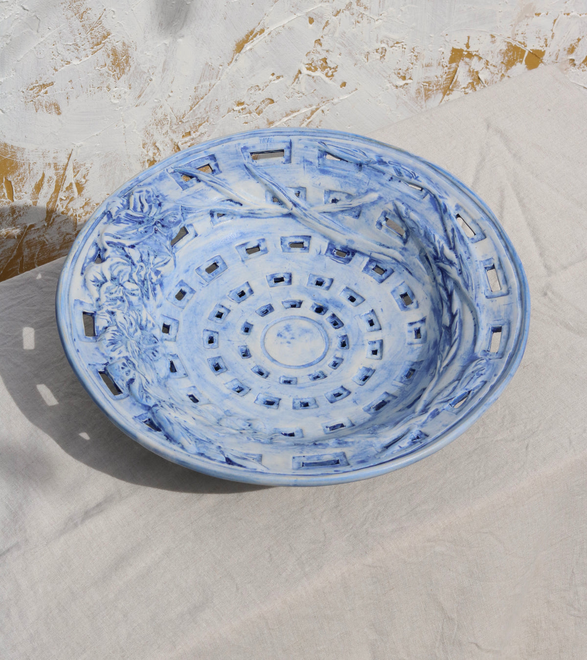 Ships Now: Extra Wide Gladiolus Fruit Bowl in Brushed Matte Cobalt