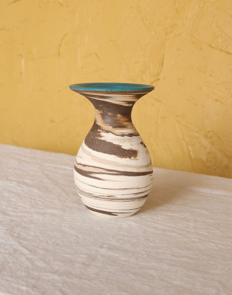 Marbled Vase with Turquoise Rim