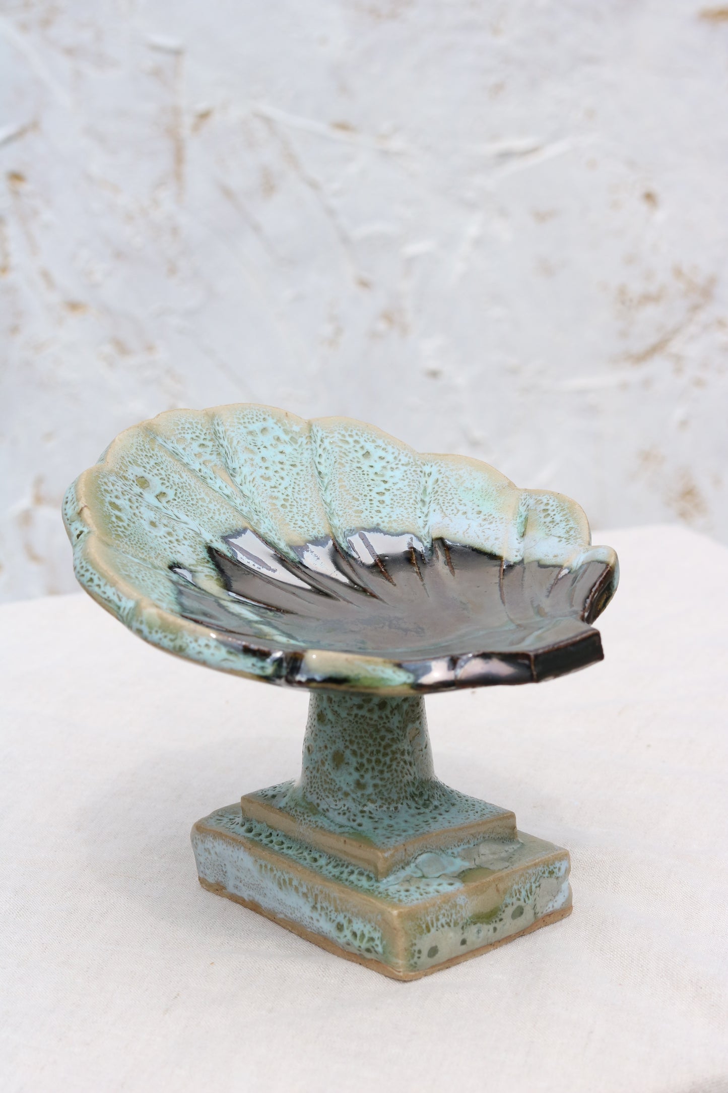 Pedestal Shell Dish in Sea Foam and Palladium