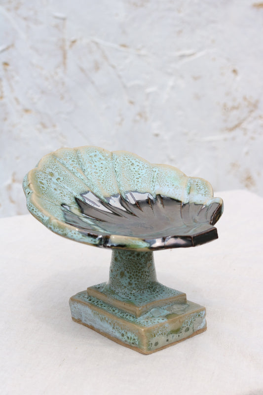 Pedestal Shell Dish in Sea Foam and Palladium