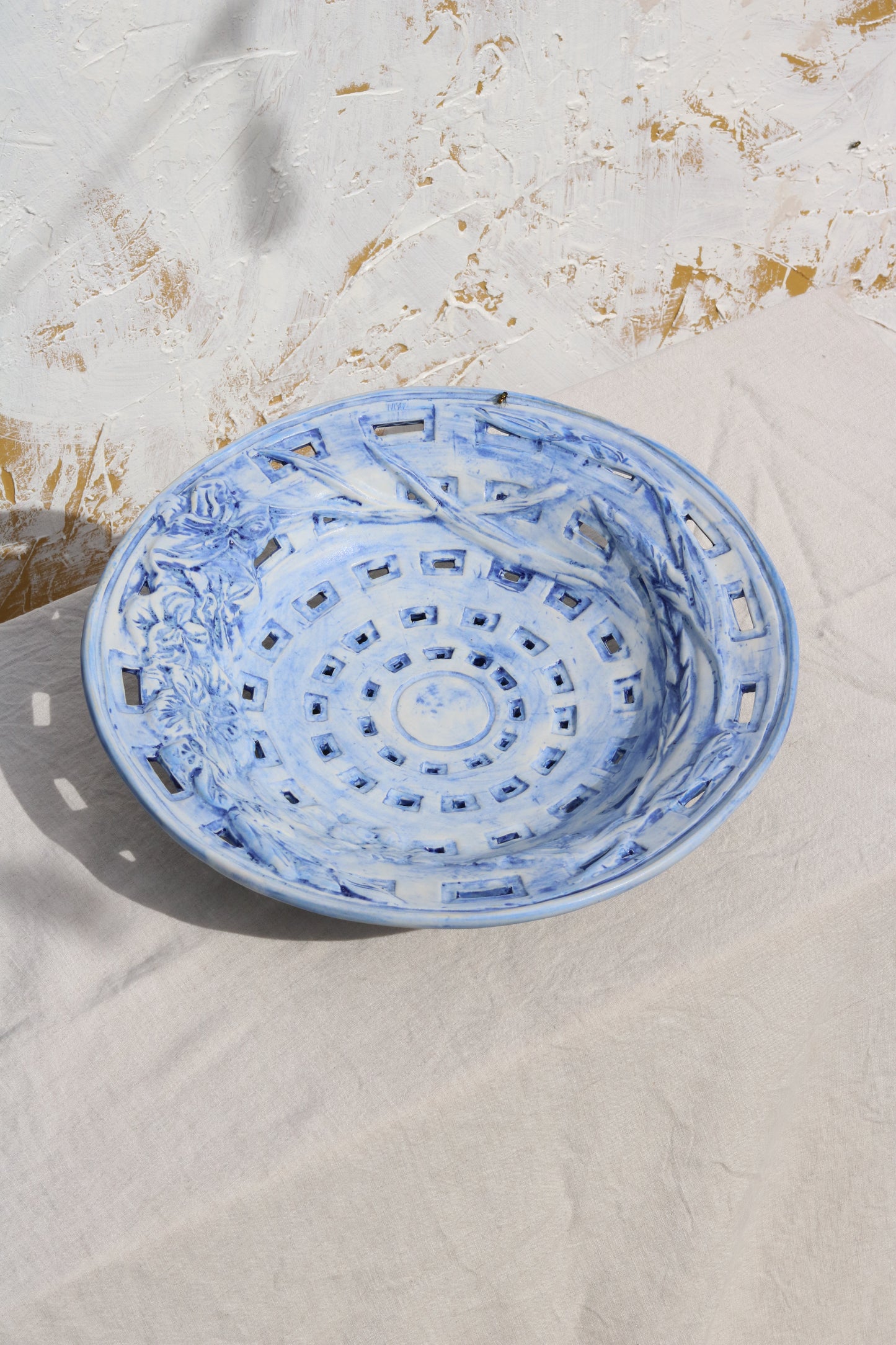 Ships Now: Extra Wide Gladiolus Fruit Bowl in Brushed Matte Cobalt