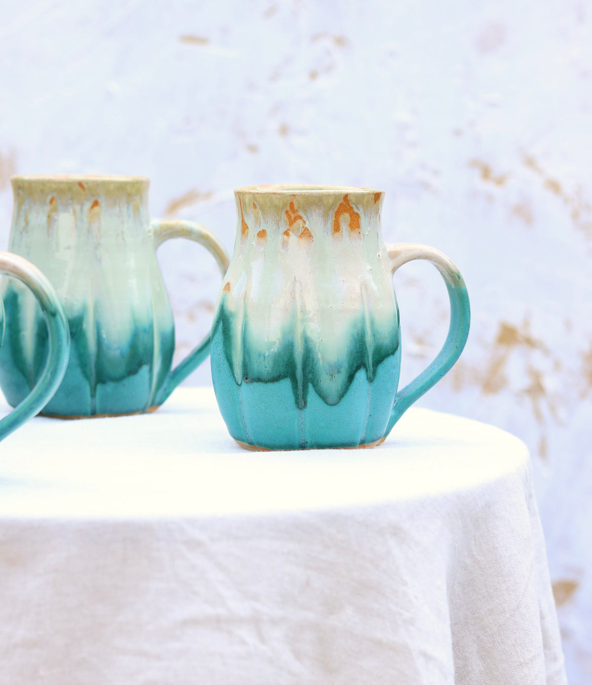 Grooved Mug in Cream and Turquoise