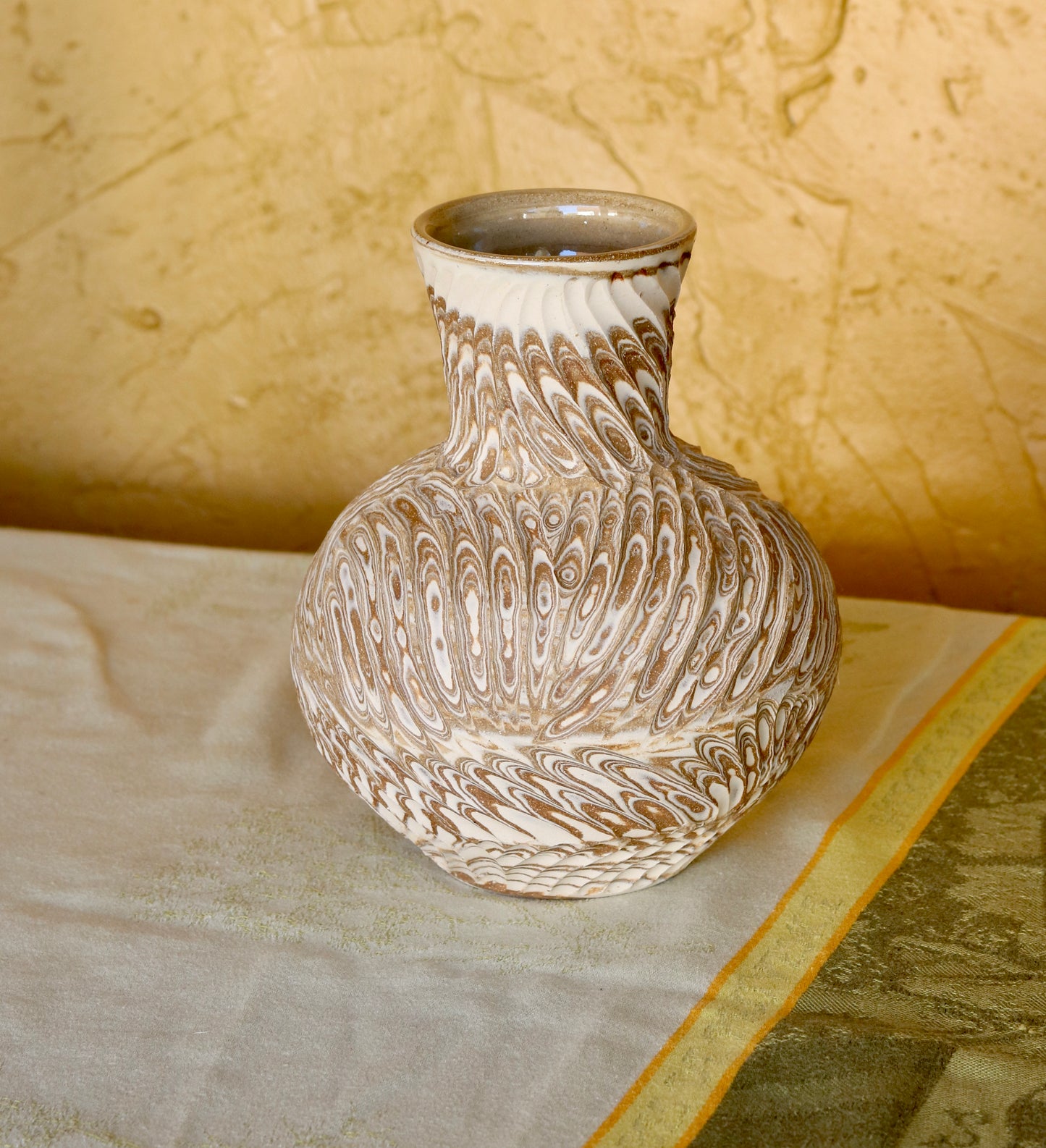 Marbled and Carved Rounded Vase