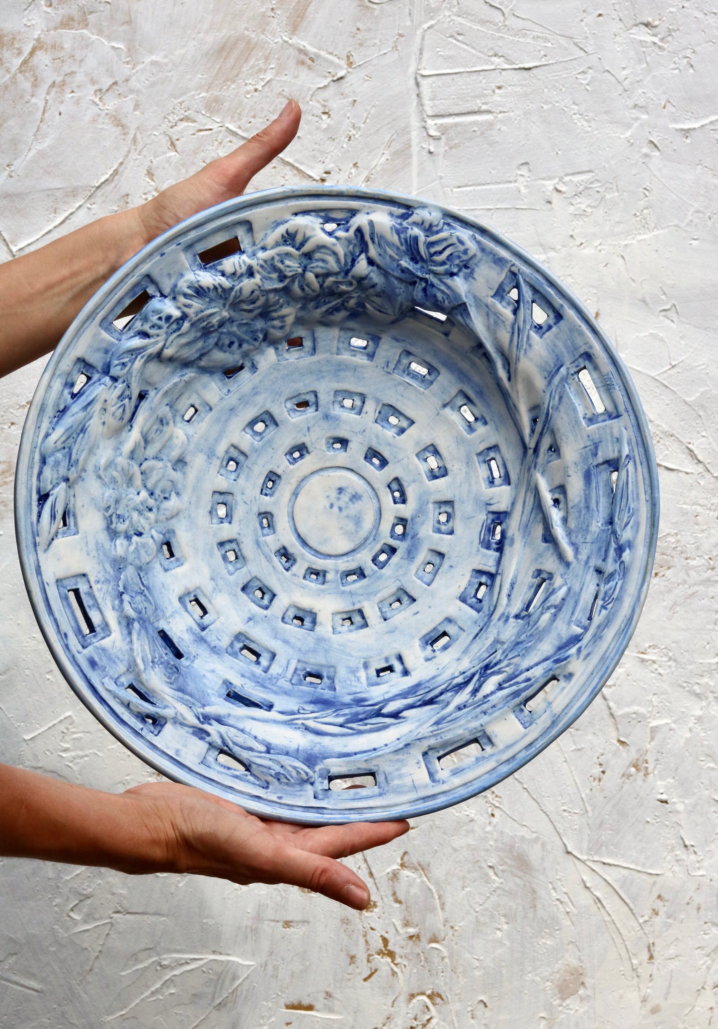 Ships Now: Extra Wide Gladiolus Fruit Bowl in Brushed Matte Cobalt