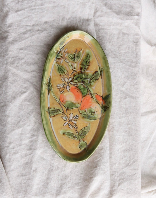 Ocher Orange Botanical Platter 13"