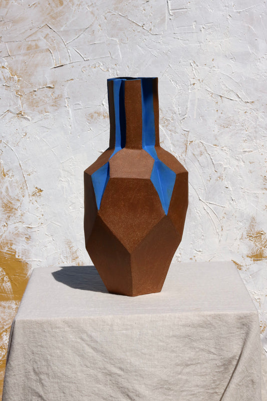 Burnished Red Clay and Cobalt Pentagram Vase