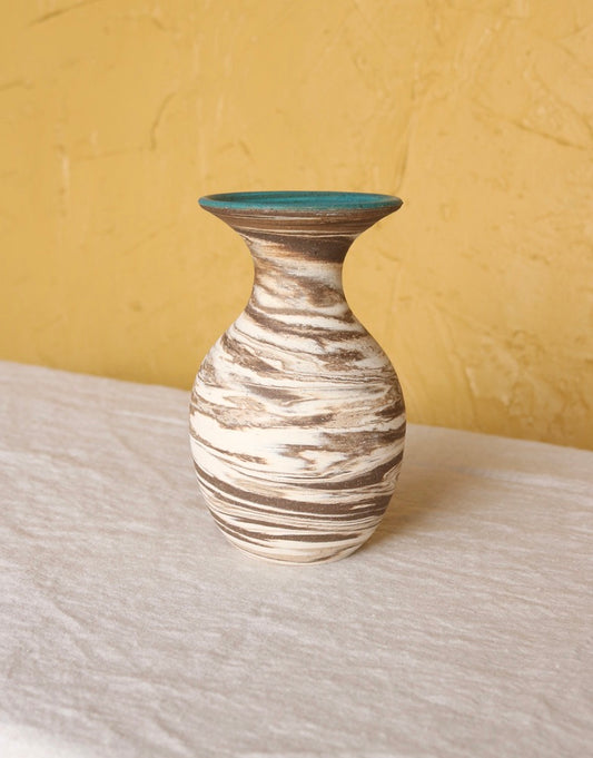 Marbled Vase with Turquoise Rim