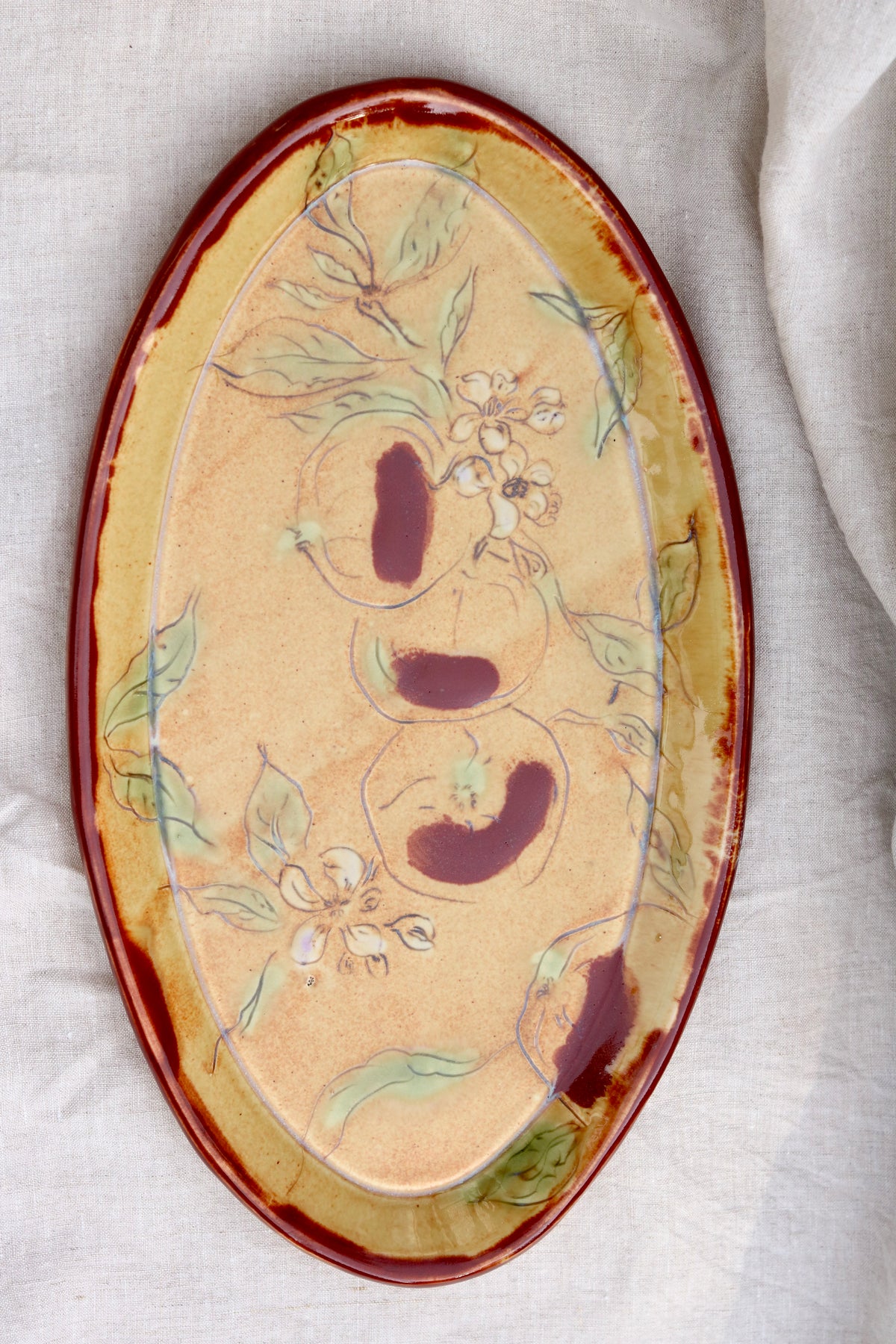 13.5" Ocher Platter in Apple Blossom