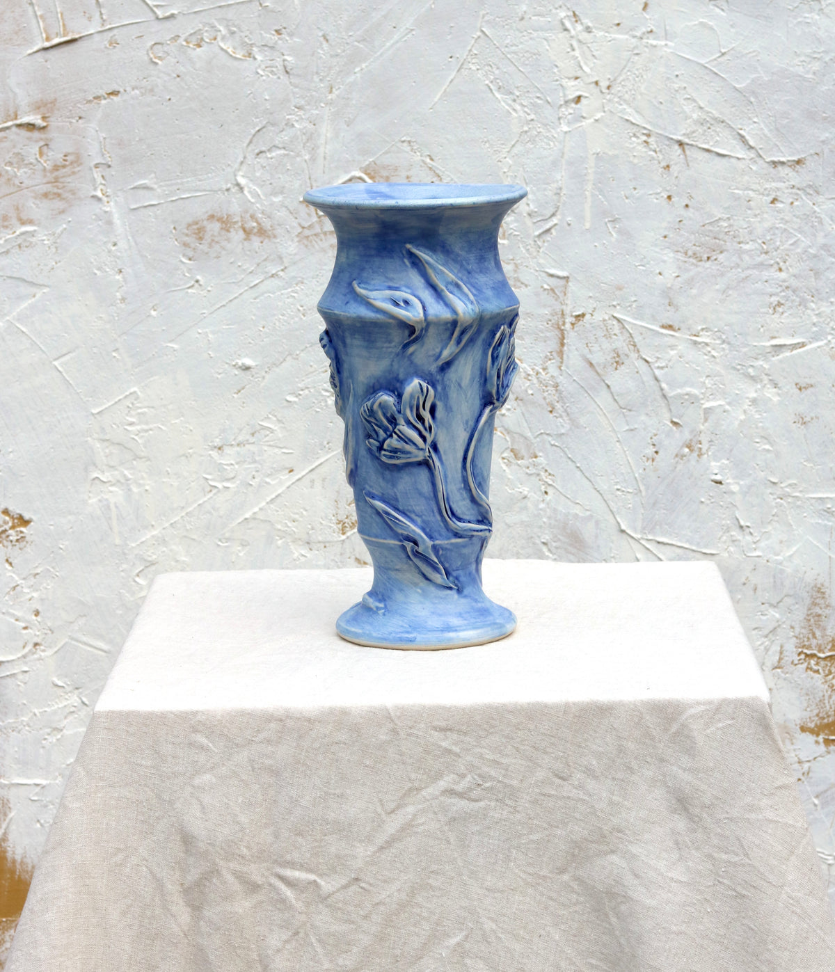 Brushed Matte Cobalt Pedestal Tulip Vase