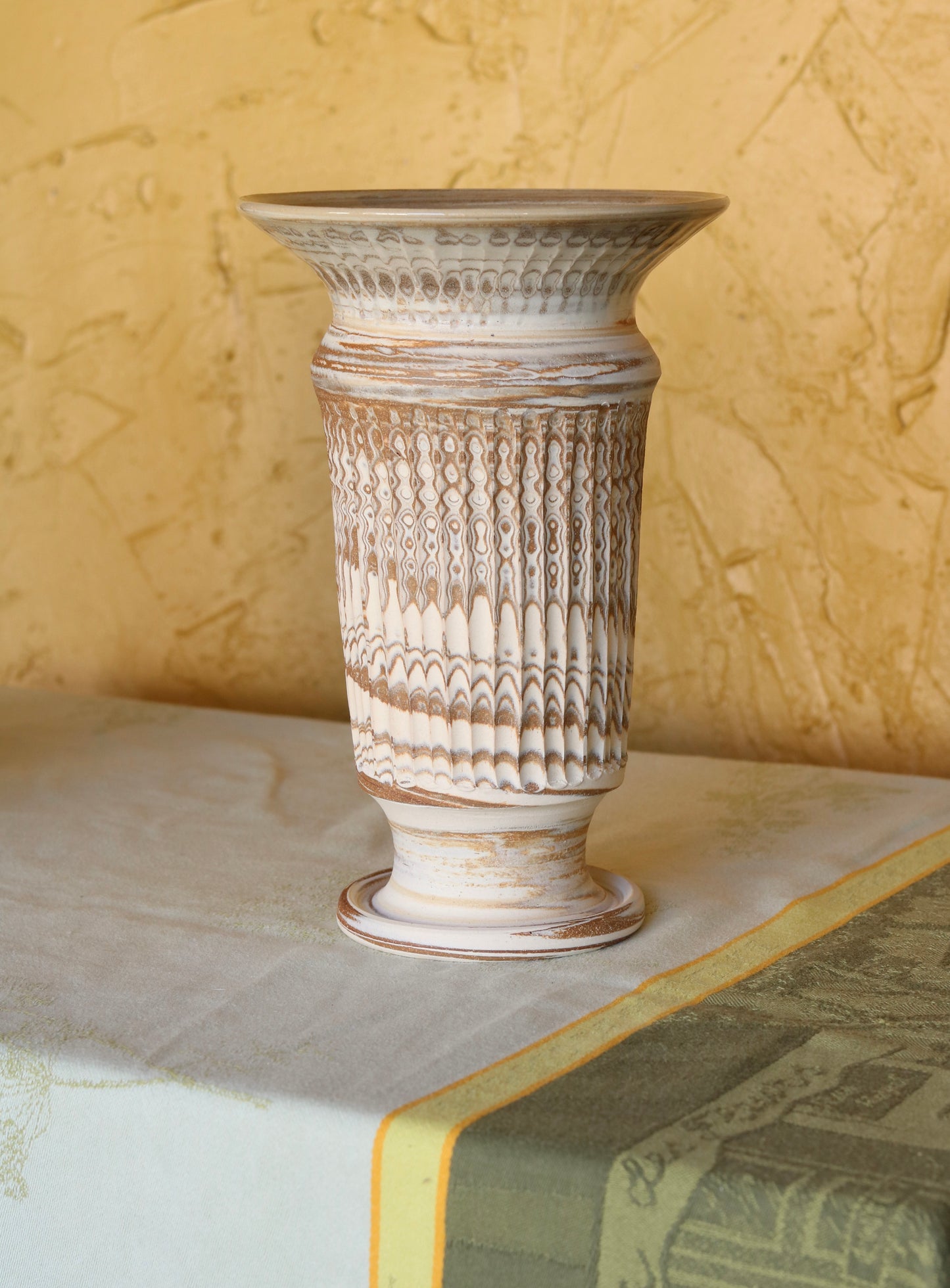 Tall Pedestal Carved Vase