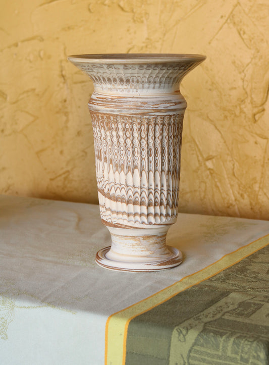 Tall Pedestal Carved Vase