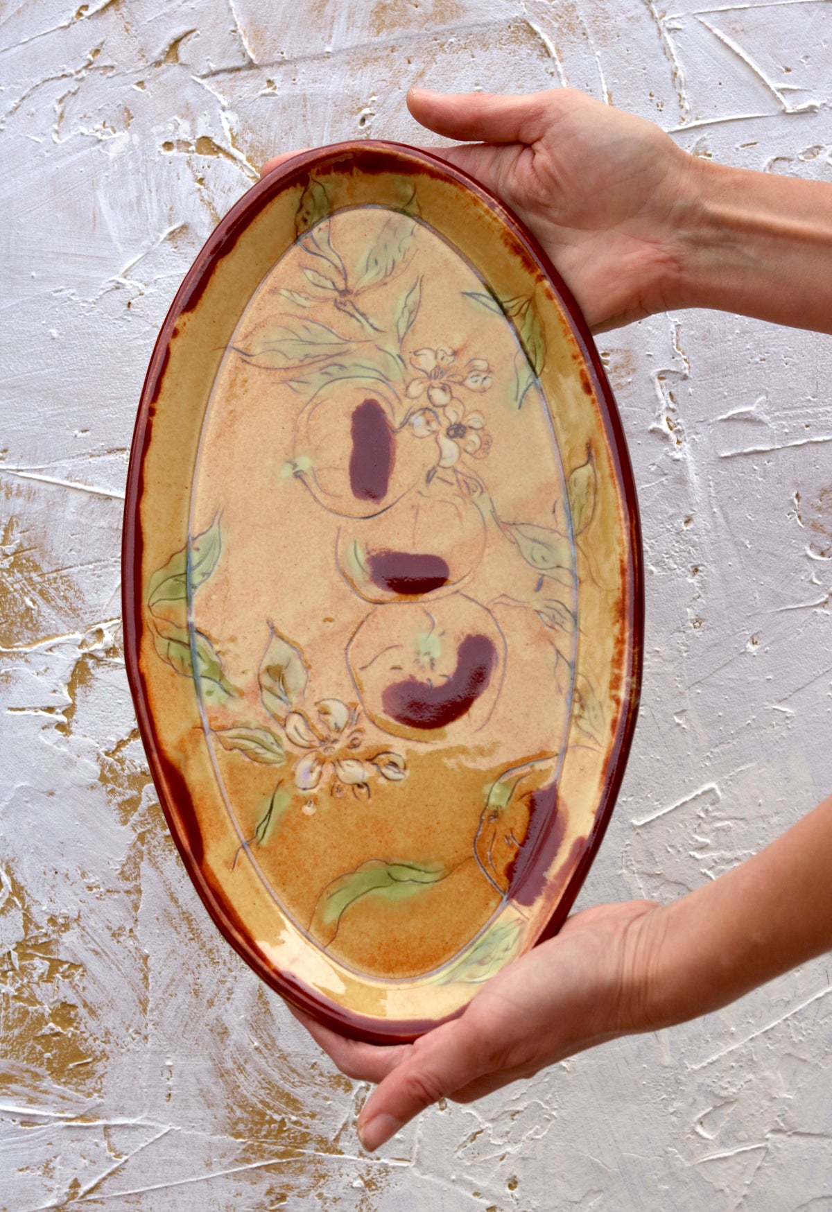 13.5" Ocher Platter in Apple Blossom