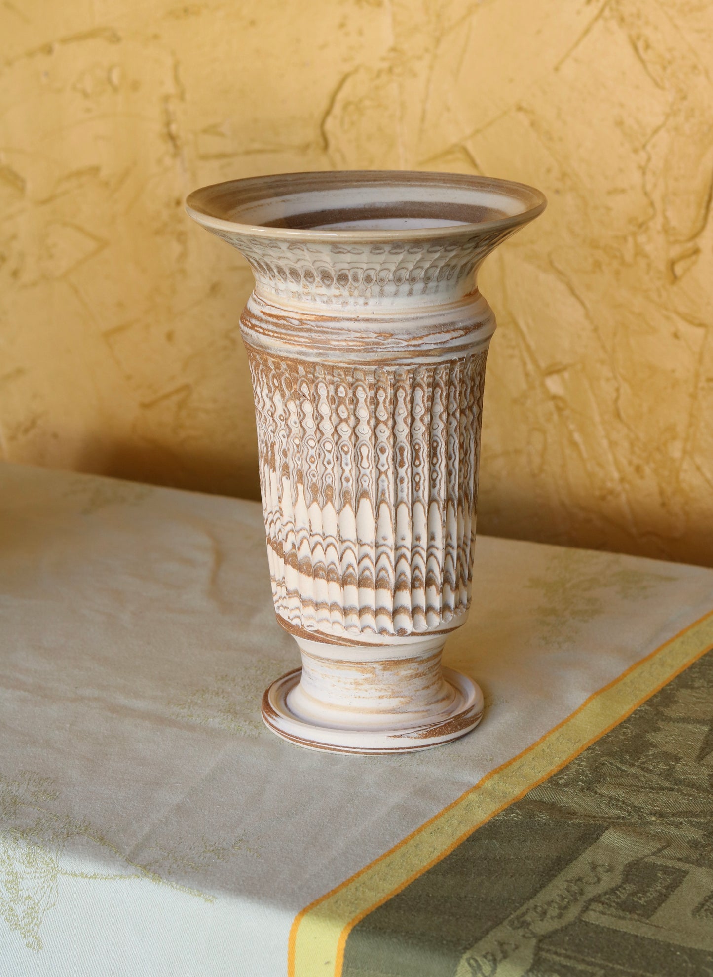 Tall Pedestal Carved Vase
