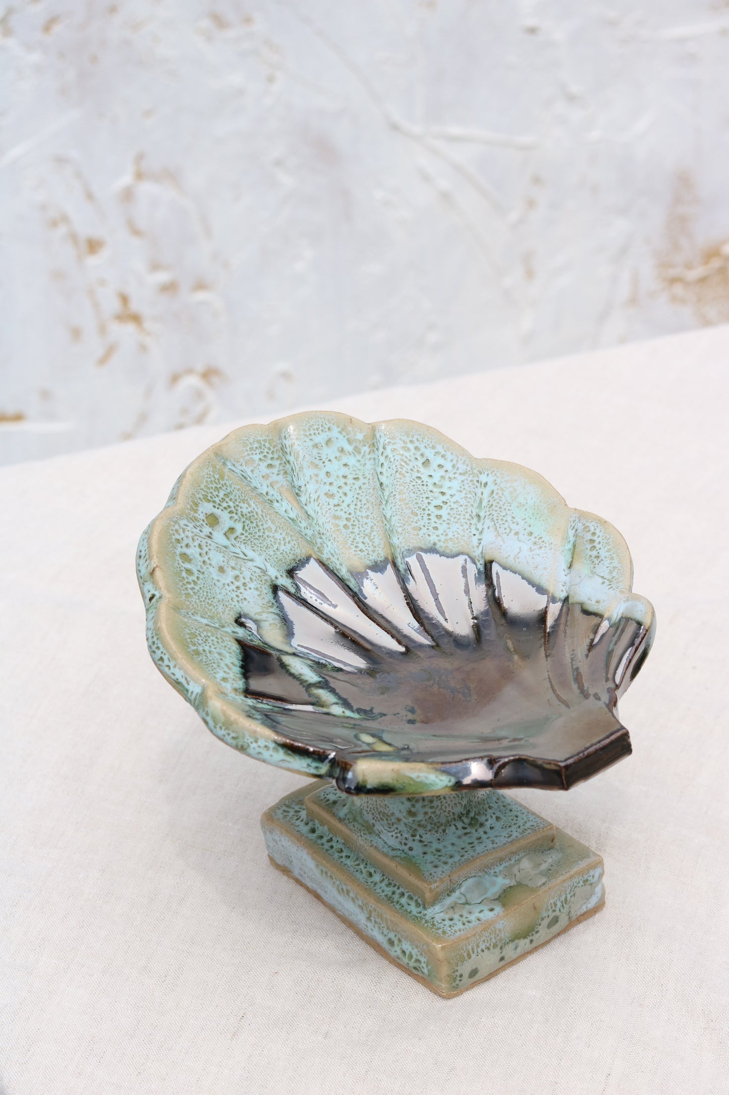 Pedestal Shell Dish in Sea Foam and Palladium