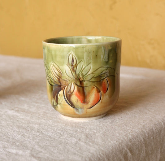 Small Cup with Carved Orange Botanical