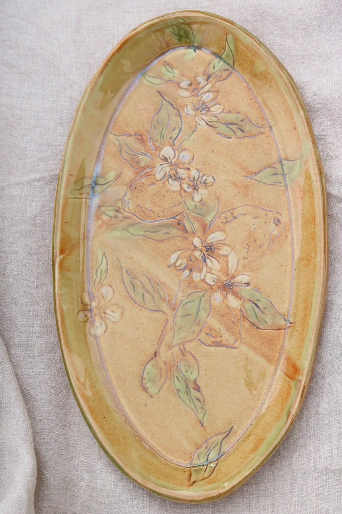 13.5" Ocher Platter in Lemon Blossom
