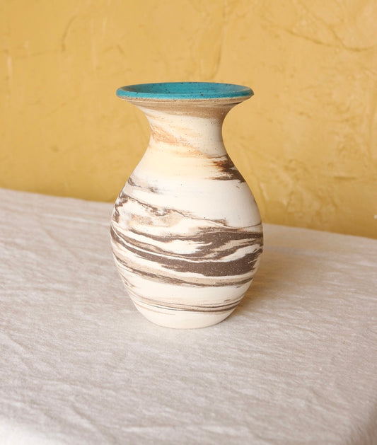 Marbled Vase with Turquoise Rim