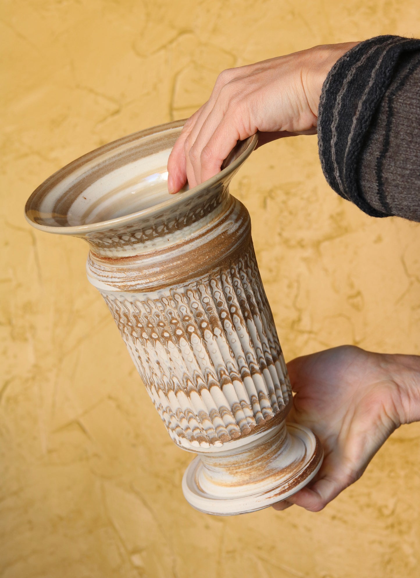 Tall Pedestal Carved Vase