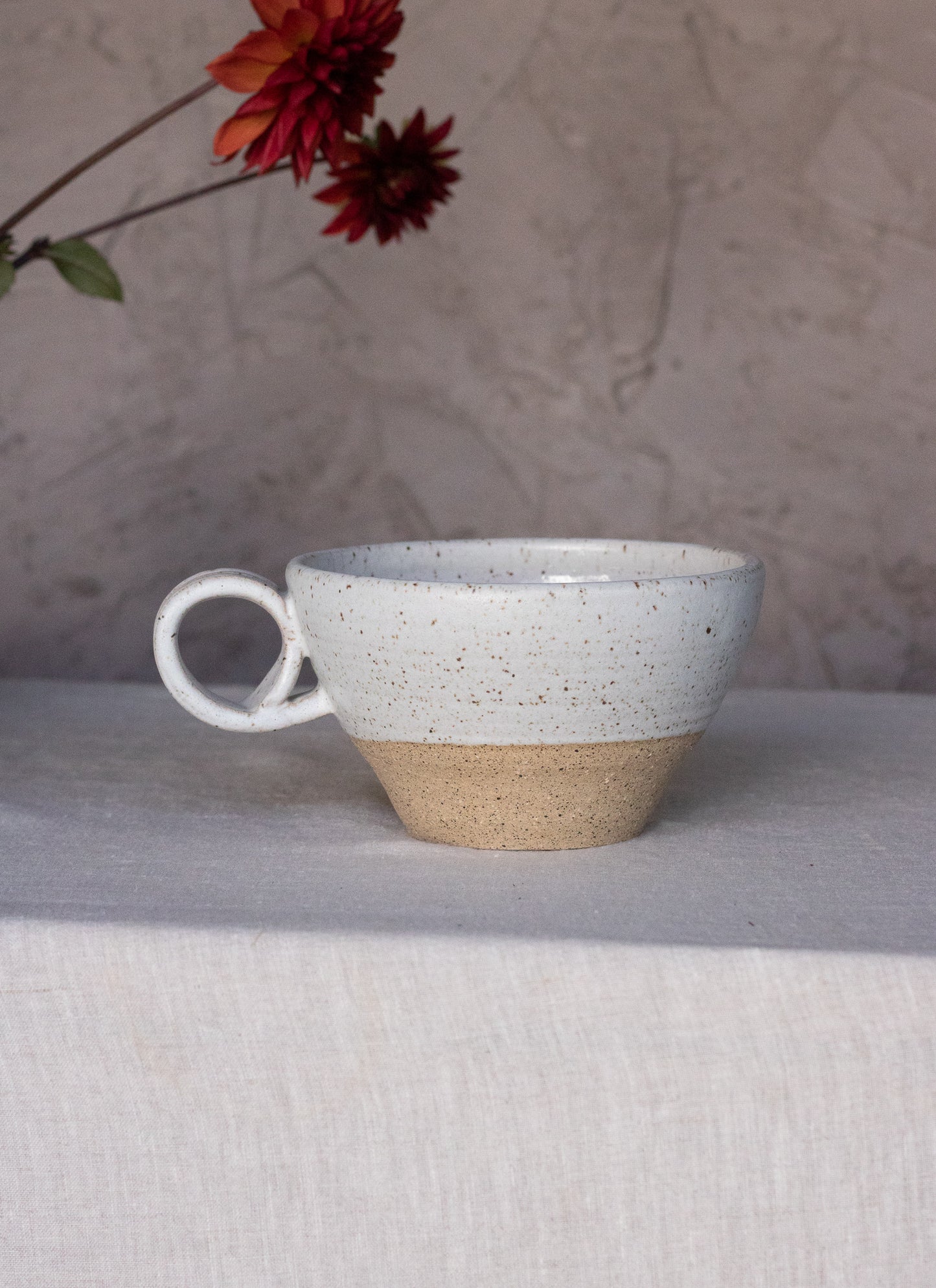 Coil Handled Bowl in Two Tone White Glaze