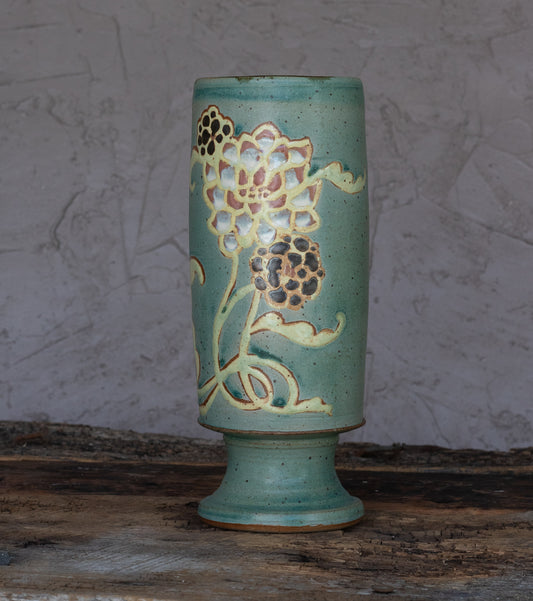 Turquoise Floral Pedestal Vase