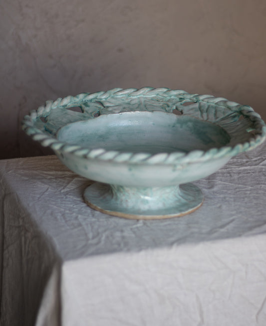 Large Turquoise Pedestal Bowl