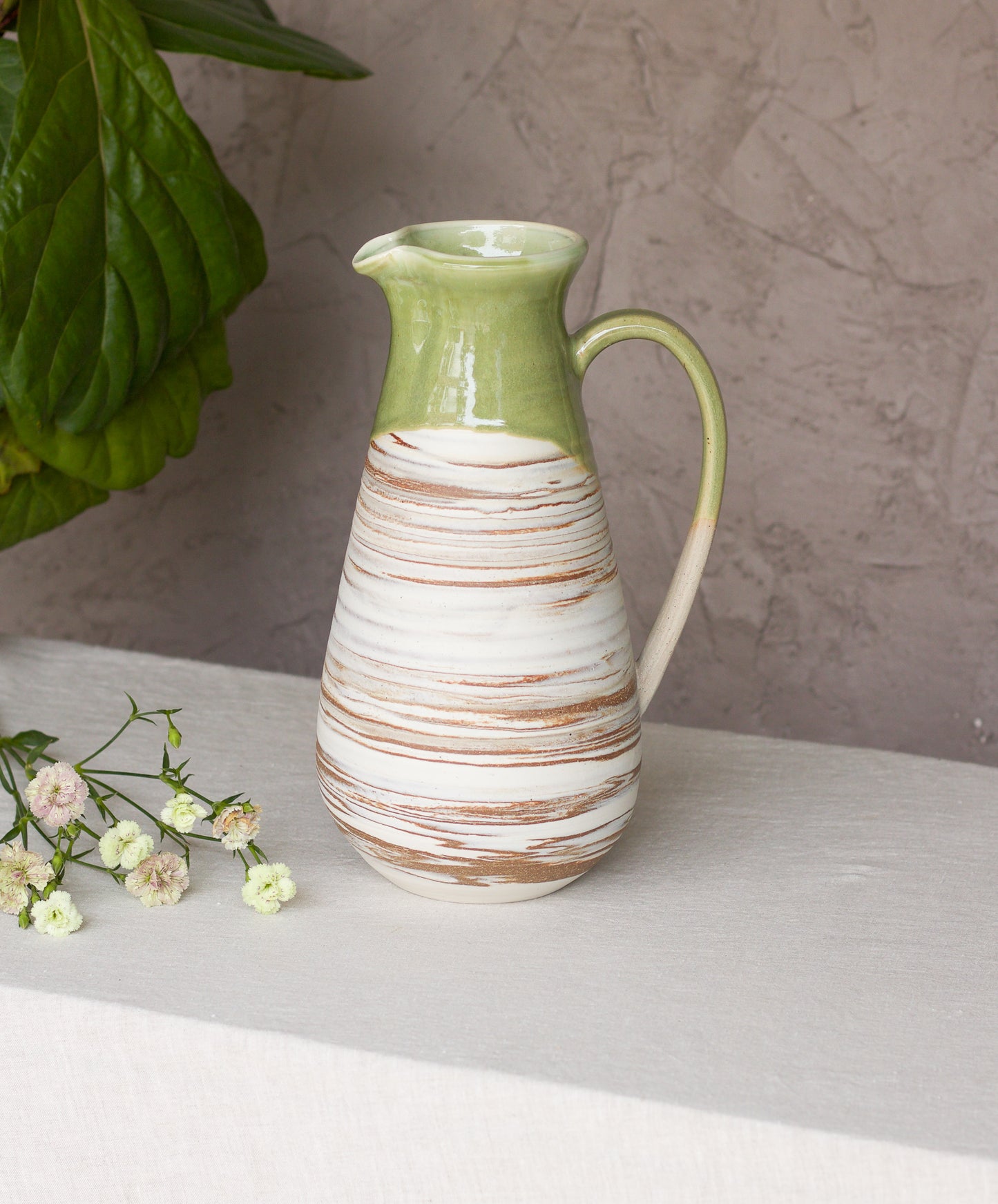 Red Clay Landscape Teardrop Pitcher in Sage Green